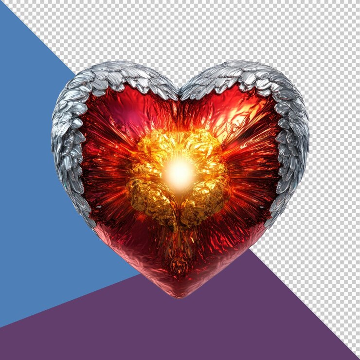 PSD corazón angélico con cerebro brillante símbolo de sabiduría y compasión
