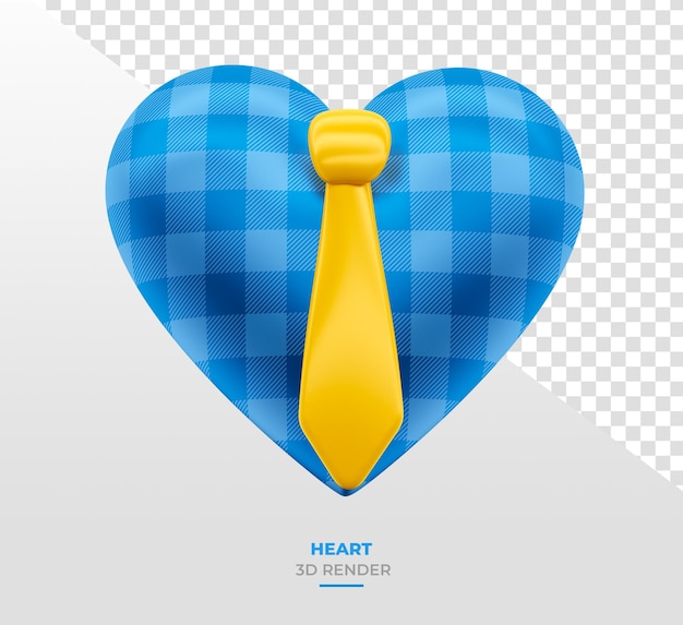 PSD corazón azul con corbata en render 3d con fondo transparente