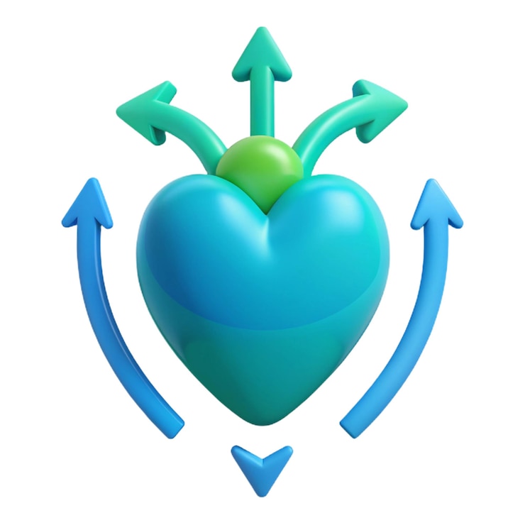 PSD un corazón azul con flechas que apuntan a la derecha