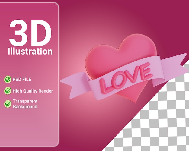Corazón con un banner 3d aislado