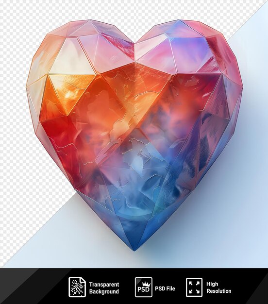 Corazón de color poligonal en un fondo aislado png psd