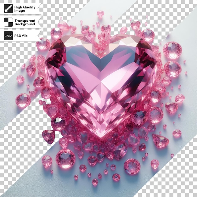 PSD corazón de cristal psd con diamantes en fondo transparente con capa de máscara editable