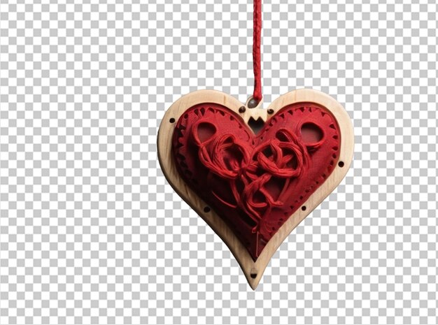 Corazón en una cuerda en madera oscura natural marco corazón hecho a mano colgando en la tabla de madera oscura tarjeta de felicitación de san valentín