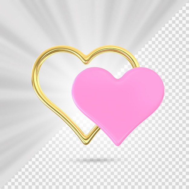 corazón, con, dorado, marco, 3d, render