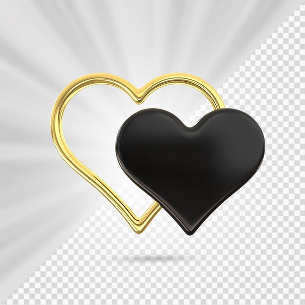 PSD corazón, con, dorado, marco, 3d, render