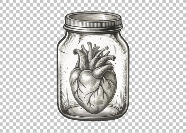 Corazón enlatado en un frasco aislado sobre un fondo transparente Ilustración de renderización 3D