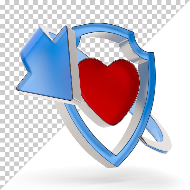 PSD corazón y escudo sobre fondo blanco ilustración 3d aislada