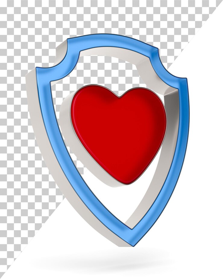 PSD corazón y escudo sobre fondo blanco ilustración 3d aislada