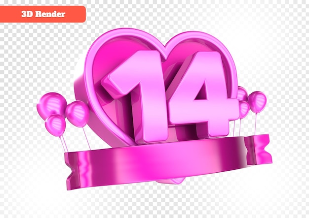 Corazón para la etiqueta del día 14 de san valentín modelo 3d