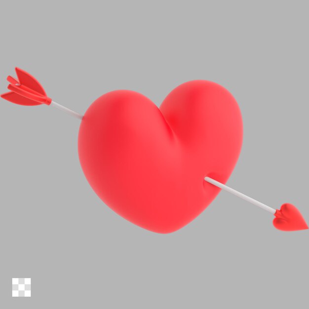 Corazón con flecha de san valentín en el icono 3d