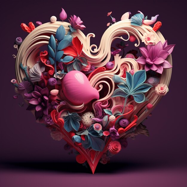 PSD corazón floral en 3d