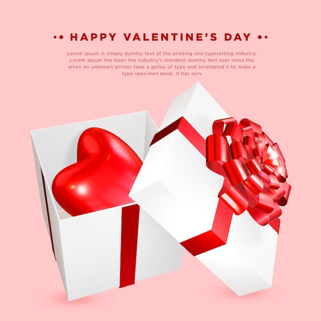 PSD corazón en el fondo del día de san valentín giftbox