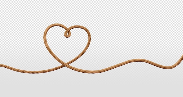 Corazón hecho de cuerda sobre un fondo transparente