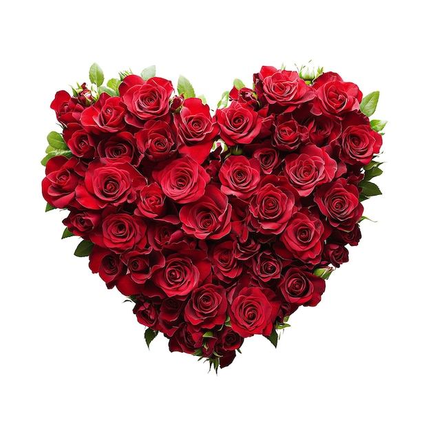 corazón hecho con rosas rojas flores aisladas en fondo transparente o blanco