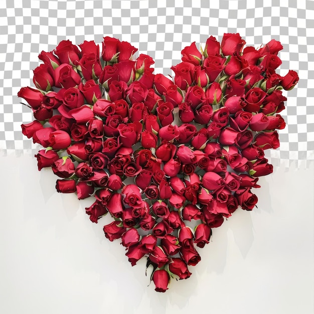 PSD un corazón hecho de rosas rojas se muestra en un fondo a cuadros