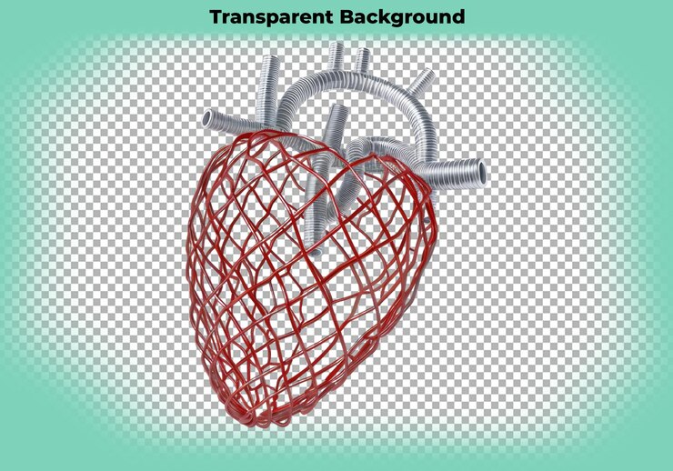 PSD corazón hecho de stent cardíaco de malla aislado sobre un fondo transparente