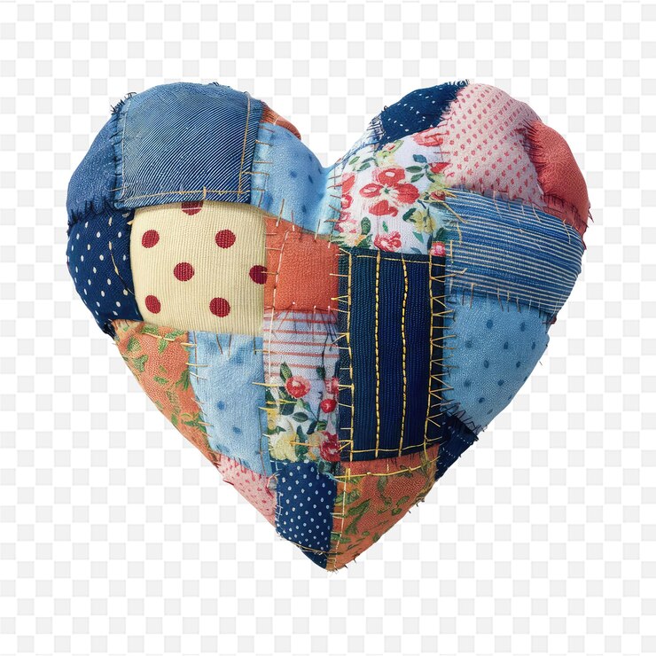 PSD un corazón hecho de tela con un corazón que dice "amor"