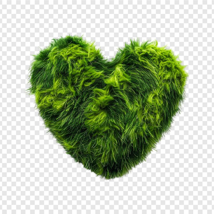 PSD corazón de hierba verde sobre un fondo transparente
