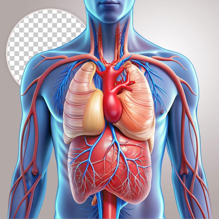 PSD corazón humano con venas en un fondo transparente