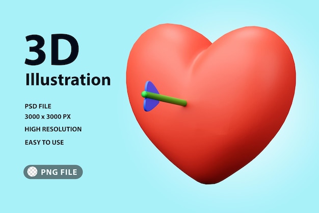 Corazón de icono de procesamiento 3D con flecha