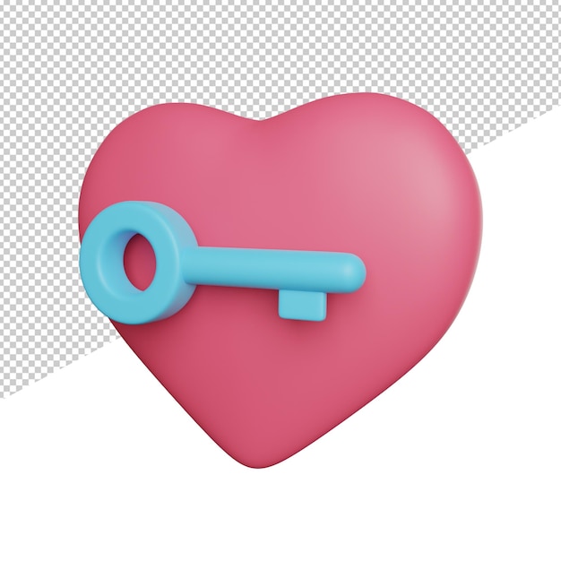 PSD un corazón con una llave en el medio y un corazón rojo con una llave azul en el medio.