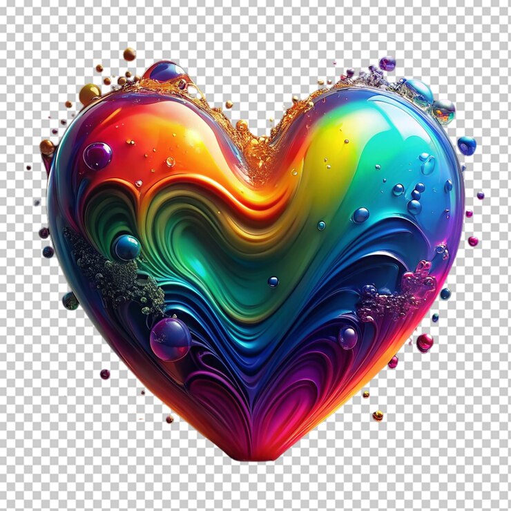 PSD un corazón lleno de un líquido de colores vibrantes