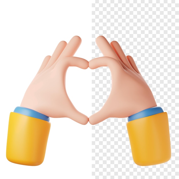 corazón, mano, gesto, 3d, icono, ilustración