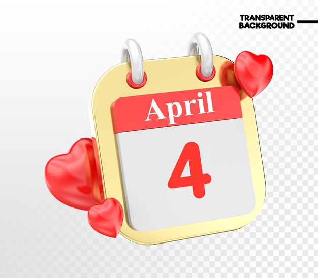 Corazón mes del día del calendario 3d render