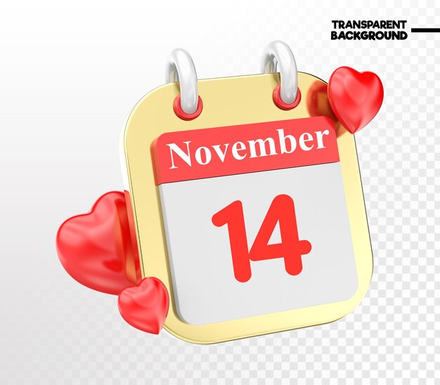 PSD corazón mes del día del calendario 3d render