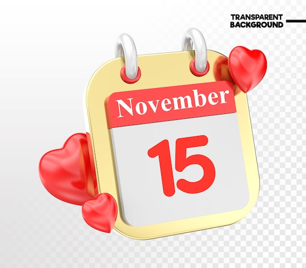 PSD corazón mes del día del calendario 3d render