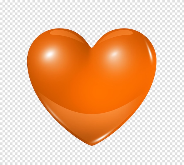 Corazón naranja aislado sobre fondo transparente