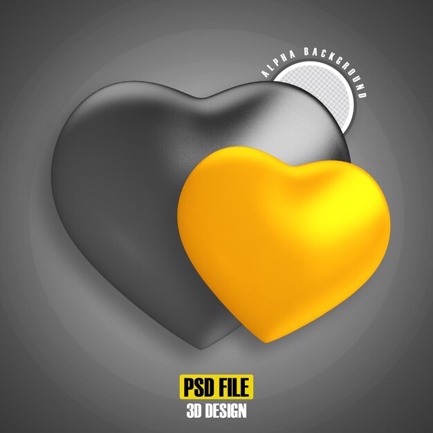 PSD corazón negro y dorado para composición 3d render