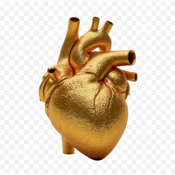 PSD un corazón de oro con un corazón humano en un fondo transparente