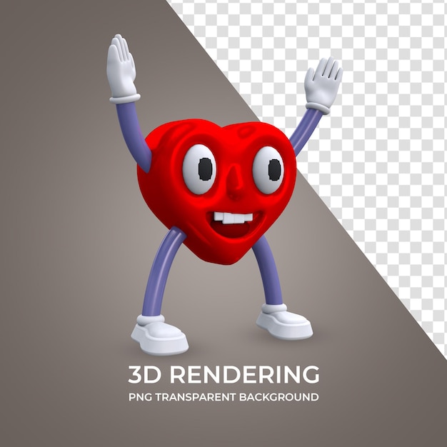 Corazón Personaje de dibujos animados Representación 3d Fondo transparente aislado