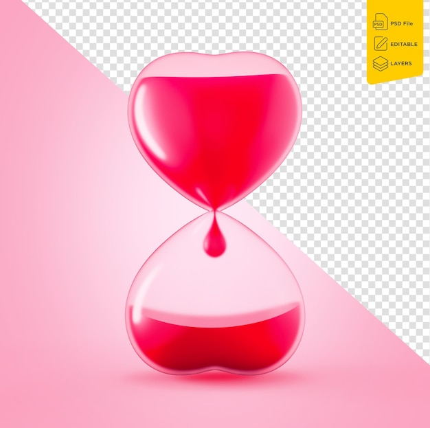 Corazón de reloj de arena rosa día del donante transfusión de sangre ilustración 3d