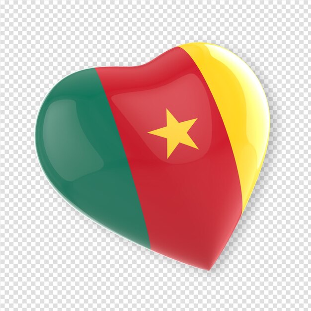 PSD corazón en render 3d con bandera de camerún