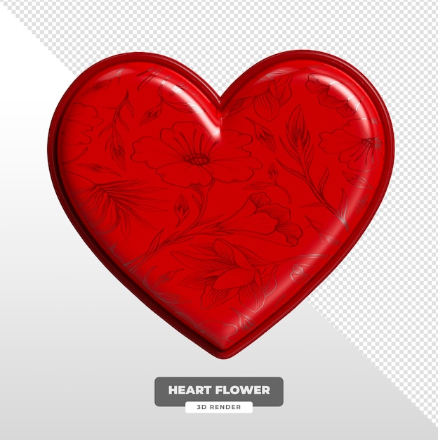 Corazón rojo con detalles florales en 3D