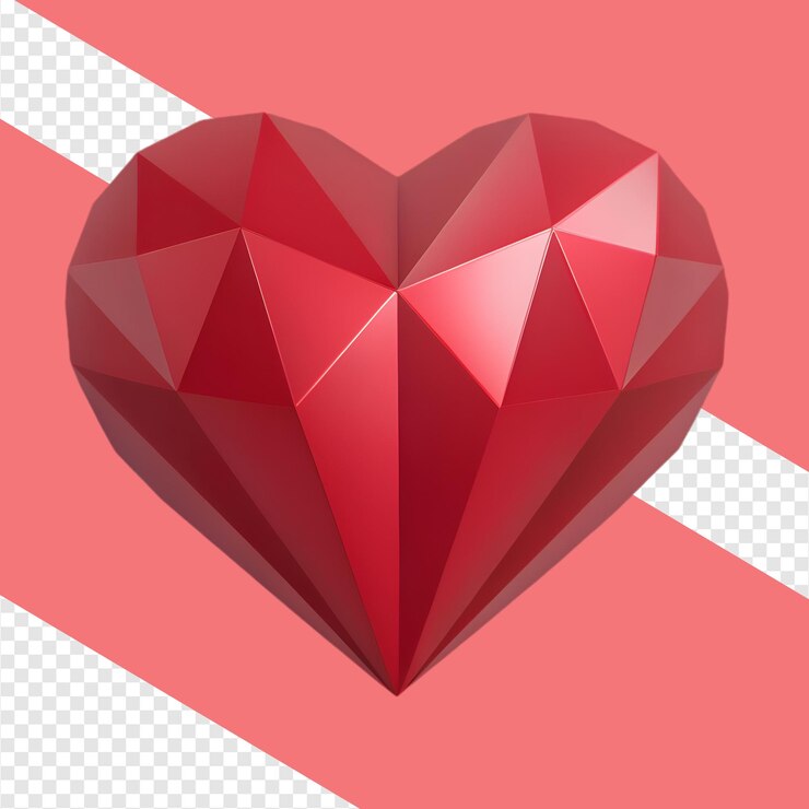 PSD corazón rojo geométrico en 3d sobre un fondo transparente