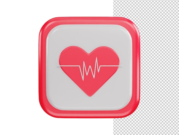 PSD corazón rojo con un icono de latido del corazón ilustración vectorial de representación 3d