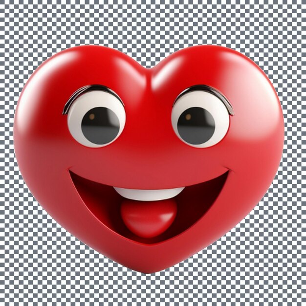 PSD un corazón rojo sonriente con ojos y boca en un fondo transparente ilustración 3d