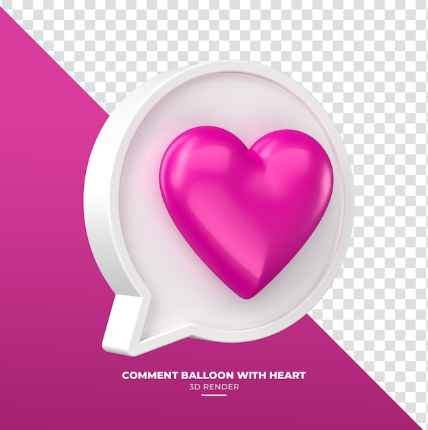 Corazón rosado en burbuja de chat blanca para octubre Campaña rosada en renderización 3D con fondo transparente