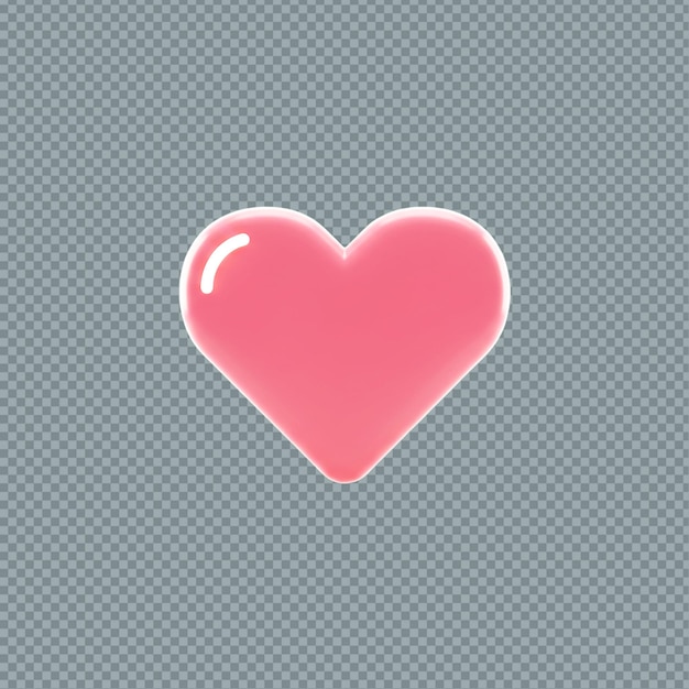 Un corazón rosado con un resaltado blanco en un fondo a cuadros transparente imagen png