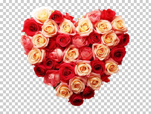 Corazón de rosas aislado en un fondo transparente png psd