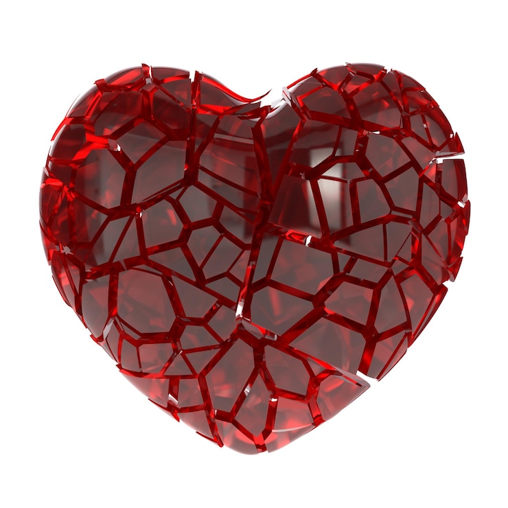 PSD corazón roto, aislado, fondo transparente, 3d, interpretación
