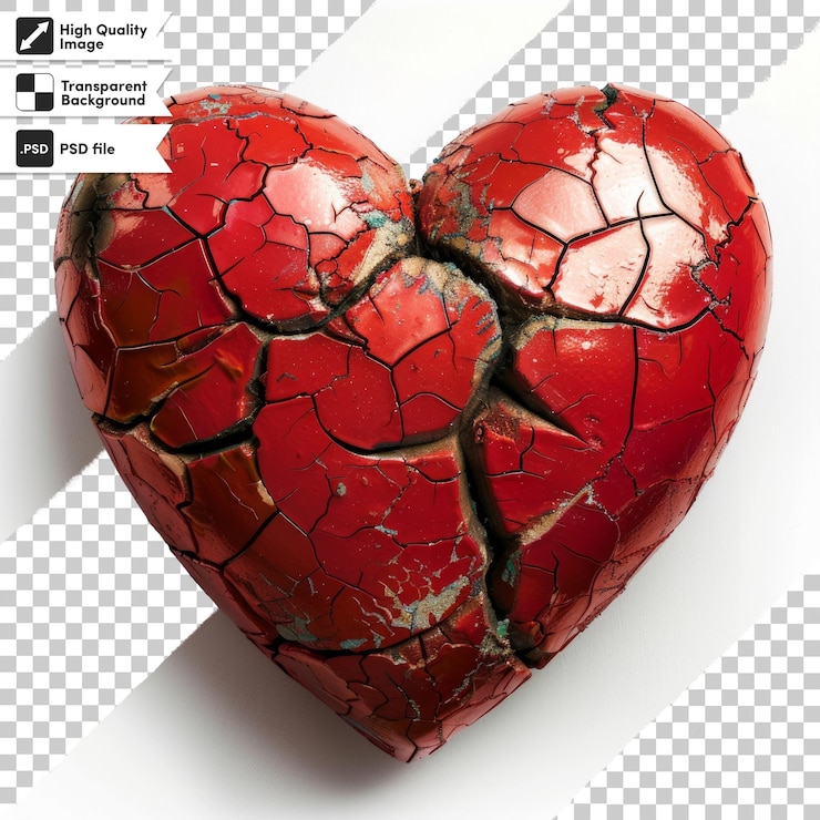 PSD un corazón roto con las palabras rotas en él