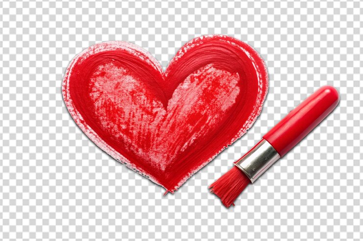 PSD corazón de sello pintado con pincel rojo png
