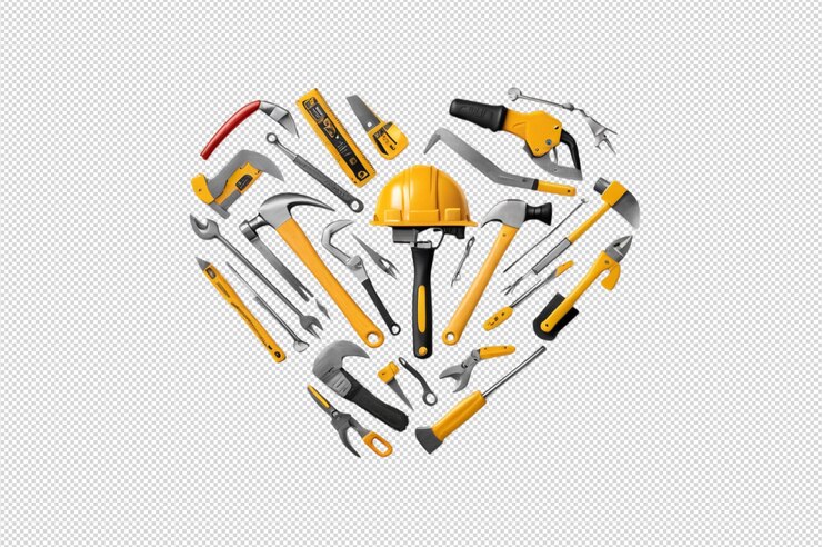 PSD un corazón simbólico hecho de herramientas de construcción