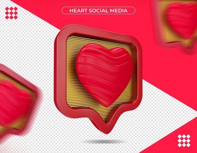 Corazón Social Media en 3D rendering aislado