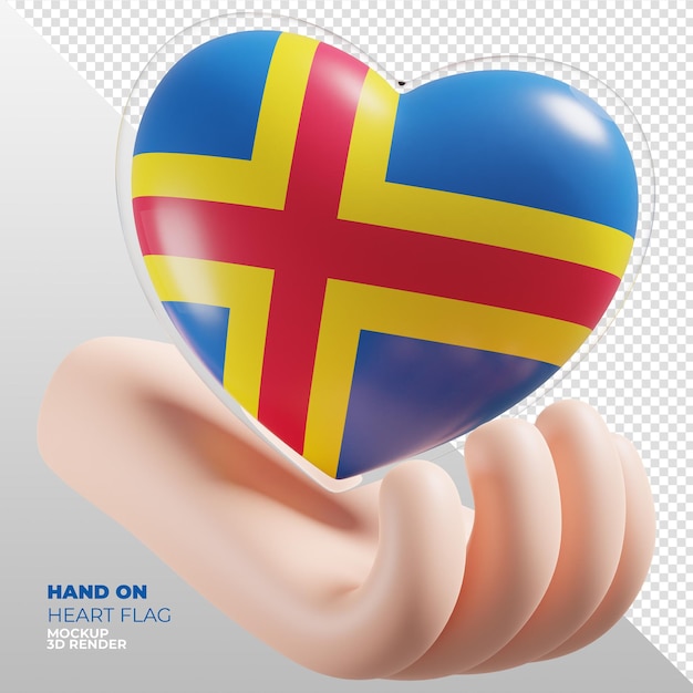 PSD corazón con textura 3d cuidado de las manos bandera de aland