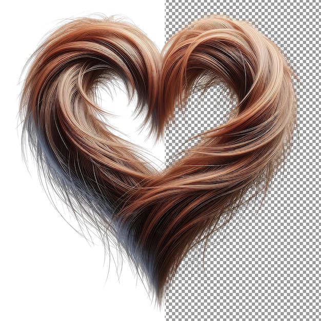 Corazón tress cabello aislado formado en forma de corazón en un lienzo png transparente